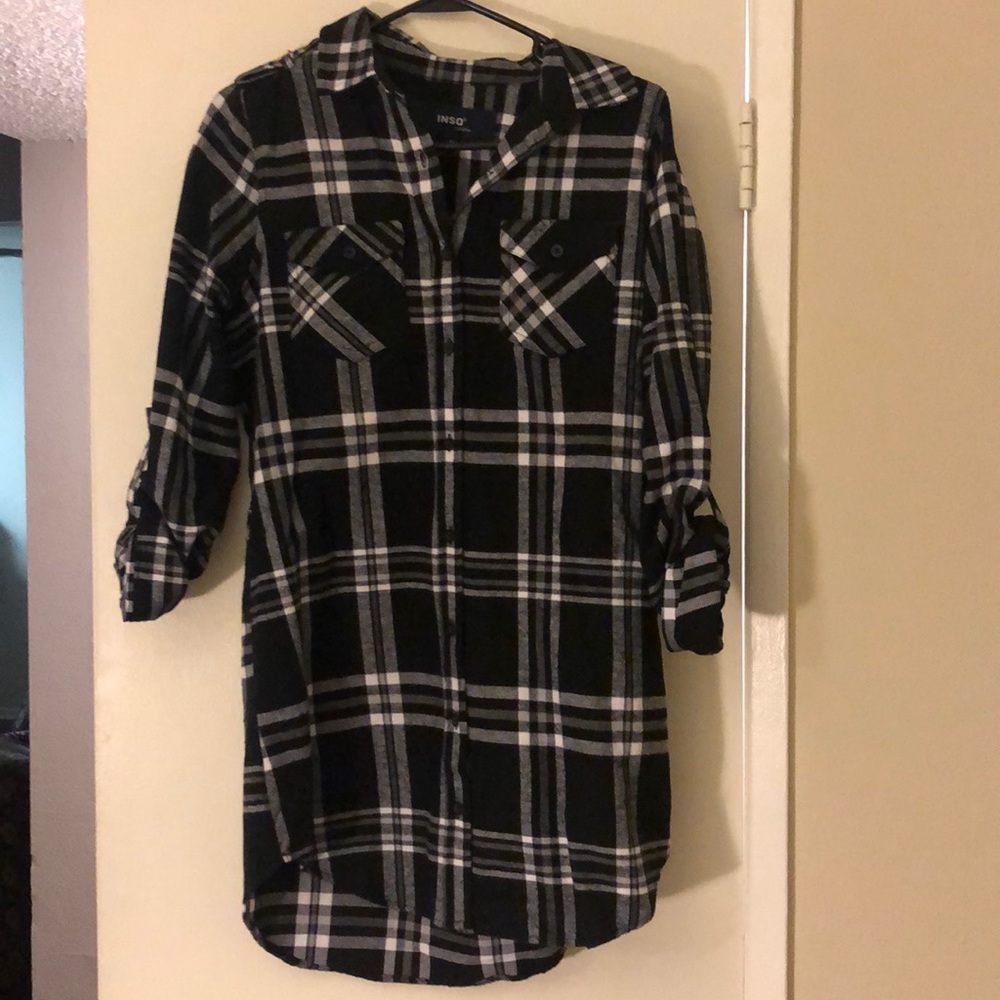 Black and white flannel shirt dress size M.
